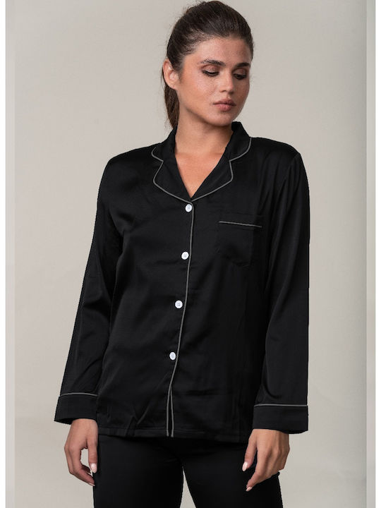 Rock Club Sommer Damen Pyjama-Set Satin Black