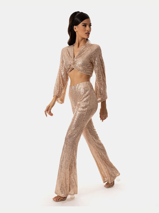 Flare Sequin Gold Trousers
