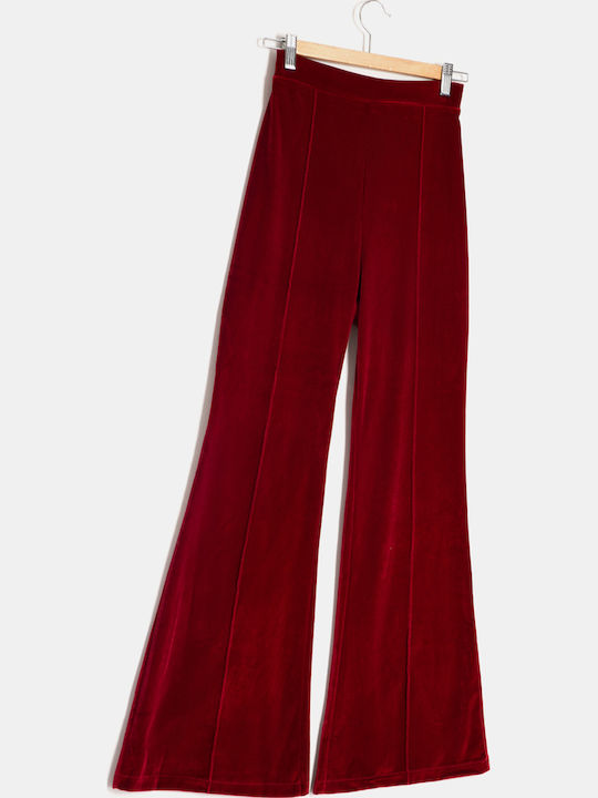 Velvet Flare Trousers Red