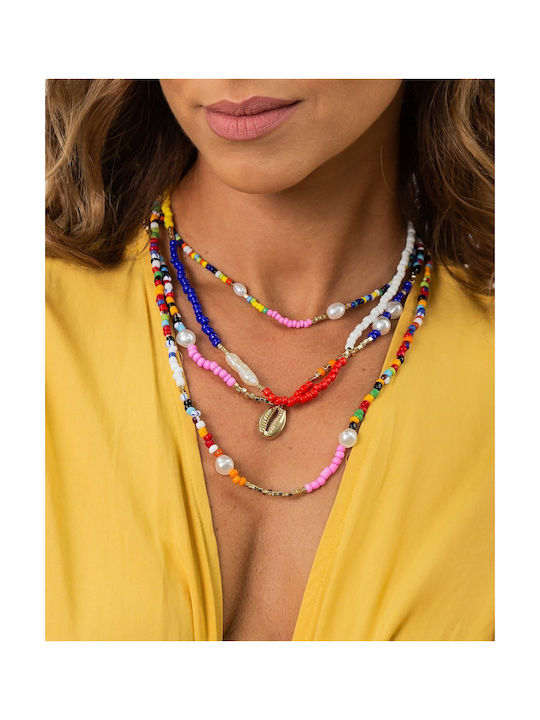 Set of 4 Necklaces Pearls & Seashells Multicolor Multicolor