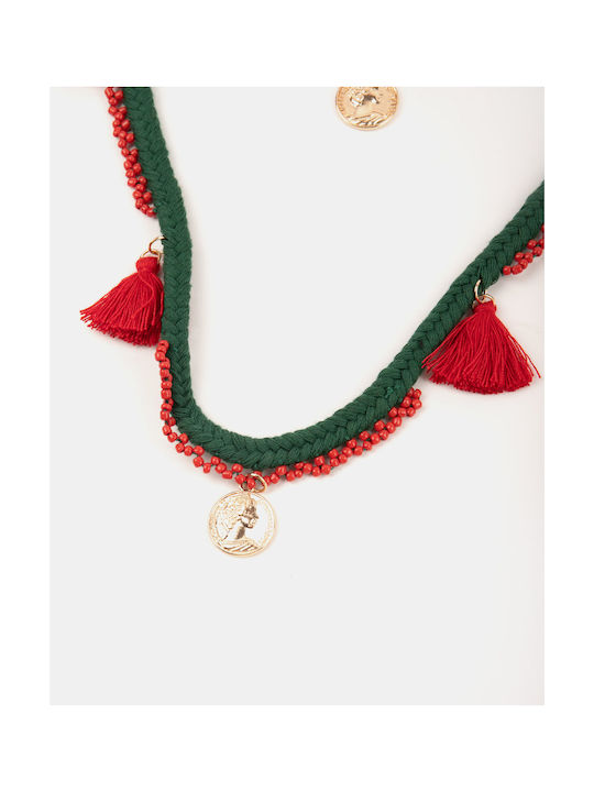 Boho Double Flower Necklace Green Green