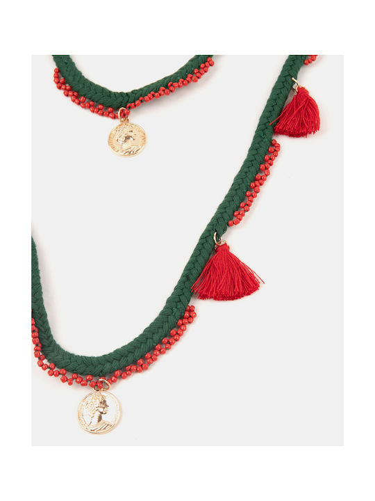 Boho Double Flower Necklace Green Green