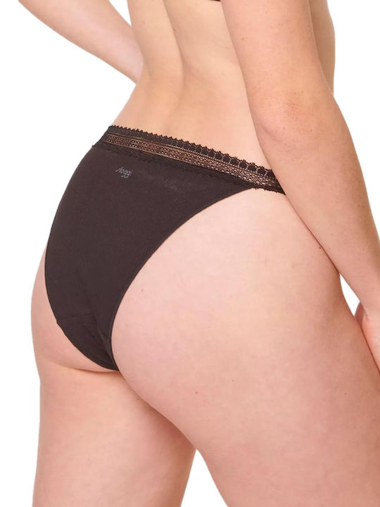 Go Ribbed H Tanga Βαμβακερά Femei Slip 2Pack cu Dantelă Negre