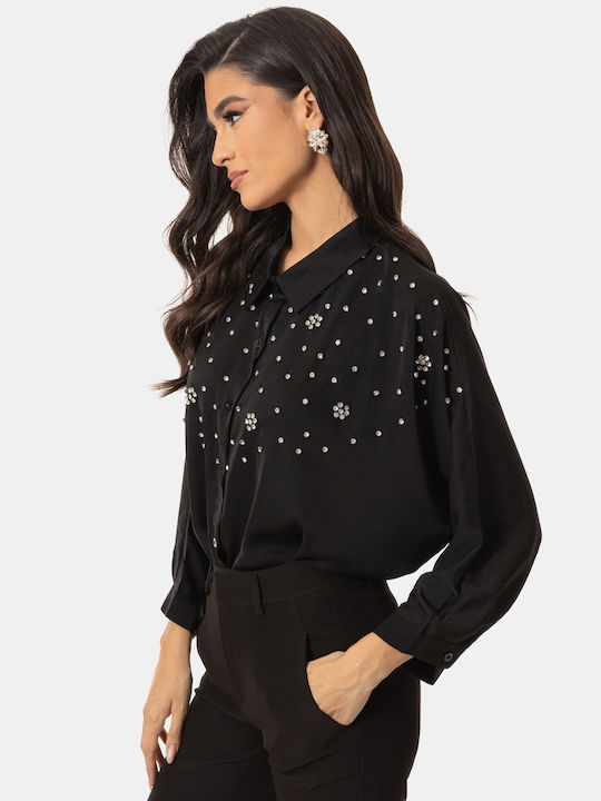 Shirt with Decorative Stones Black Black