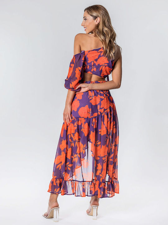 Σετ Τοπ Φούστα Ασύμμετρη Purple Orange