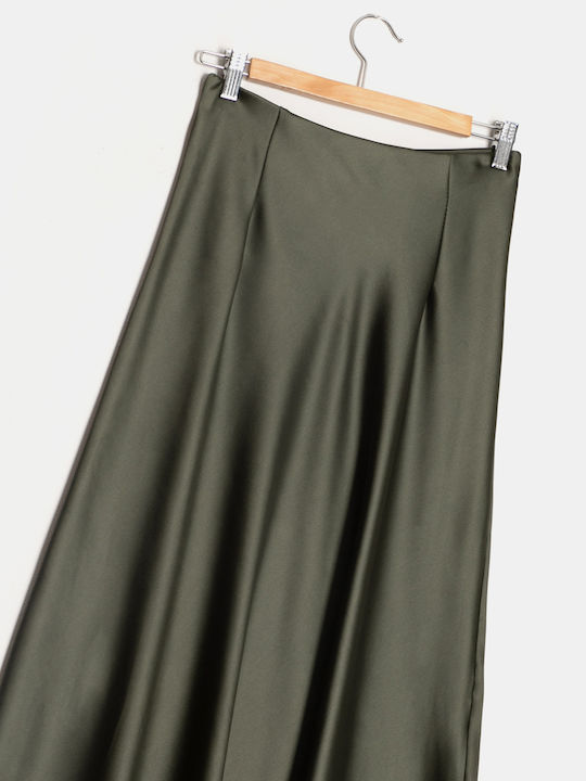 Midi A-line Satin Skirt Khaki Khaki