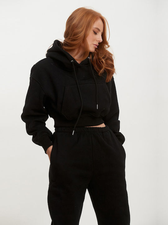 Set Crop Top Schwarze Sweatpants