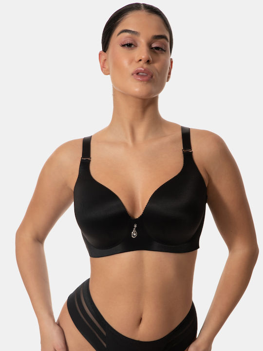 Sutien push-up cu decolteu adânc, cupe D, negru