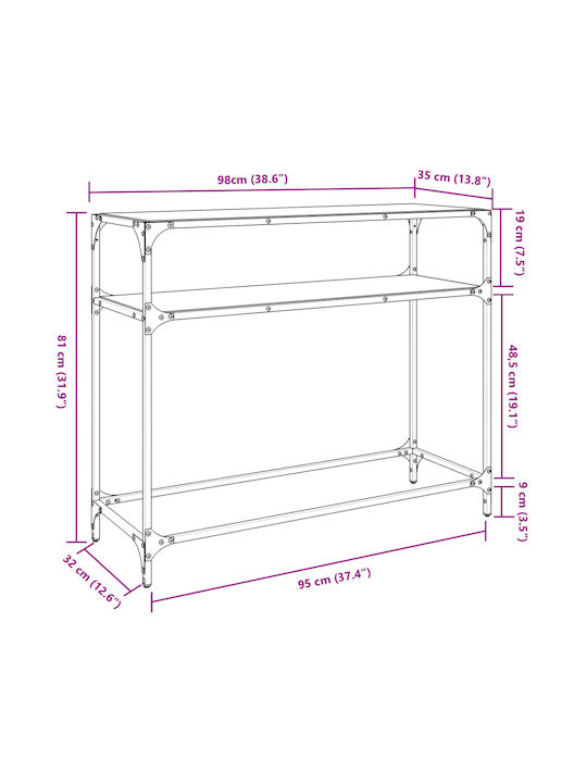 Конзолна маса Метална със Стъклено Покритие Transparent Д98xШ35xВ81cm