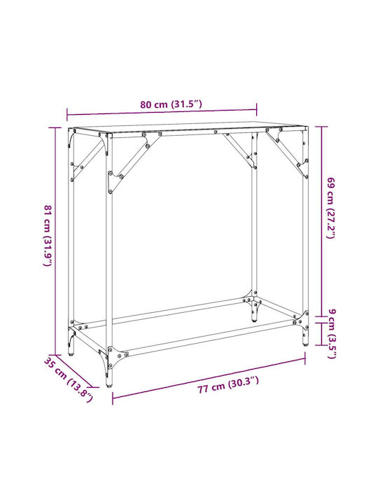 Consolă Metalică cu Suprafață din Sticlă Transparent L80xL35xH81buc