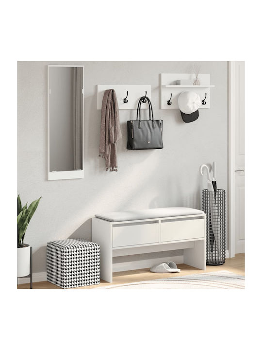 Hallway Furniture with Mirror / Coat Rack & Bench White 90x31x46.5cm