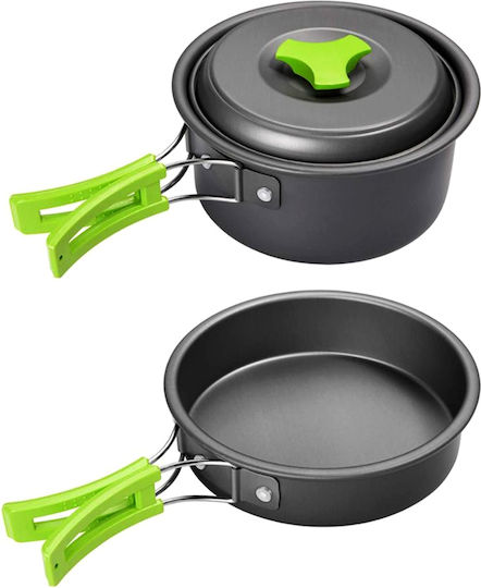 Set complet de gătit în camping Zola, 11 piese, carcasă de depozitare din aluminiu și plastic, negru