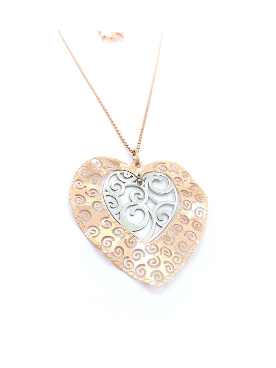 PS Silver Necklace Double with design Heart from Pink Gold Plated Silver