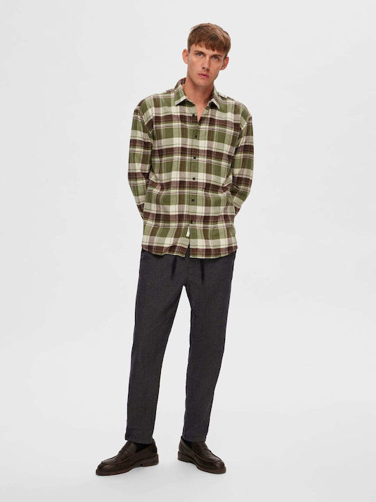 Selected Men's Shirt Long Sleeve Flannel Olive