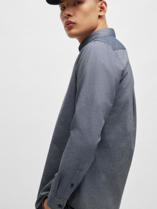 Long-sleeved Cotton Shirt Floral Navy