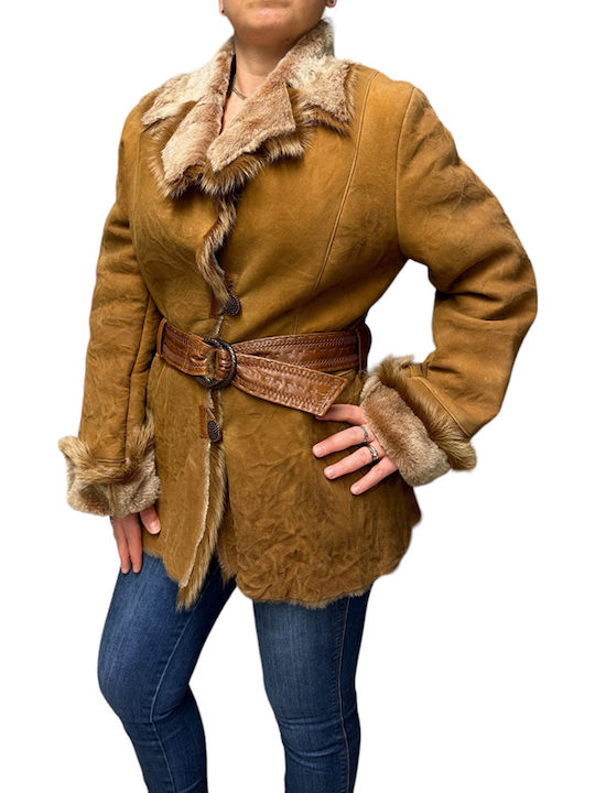 Mouton Women's Taba Coat with Fur Details