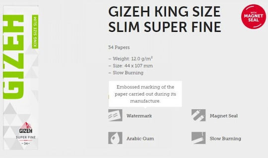 Gizeh Super Fine Green Χαρτάκια Στριφτού Τσιγάρου Slim King Size 34 φύλλα 50τμχ