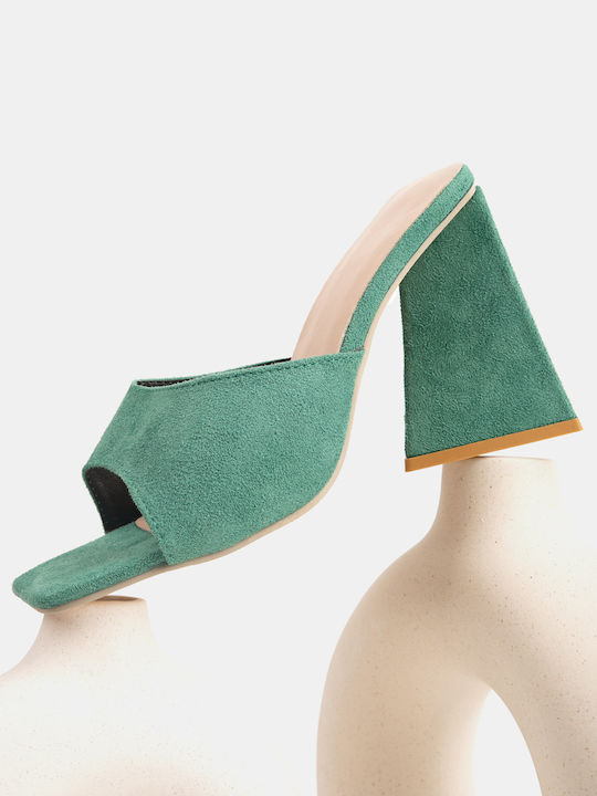 Women's Chunky Heel Green Mule