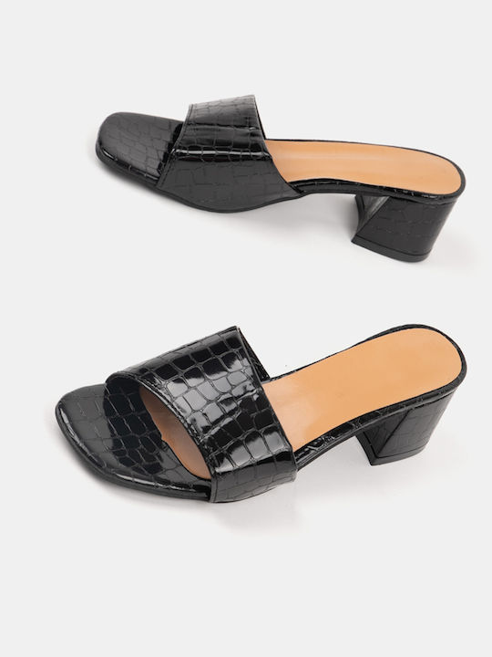 Γυναικεία Mules Croco Λουστρίνι Μαύρο Μαύρο
