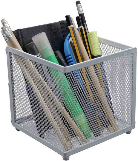 Suport pentru creioane din metal, unchiul George, alb sau negru, dimensiuni 13x13x13cm, organizator de birou, alb