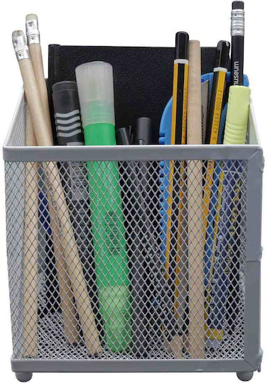 Suport pentru creioane din metal, unchiul George, alb sau negru, dimensiuni 13x13x13cm, organizator de birou, alb
