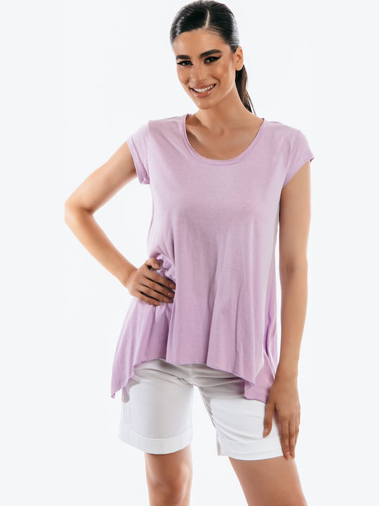 Women's Blouse Cotton Short Sleeve Lilac