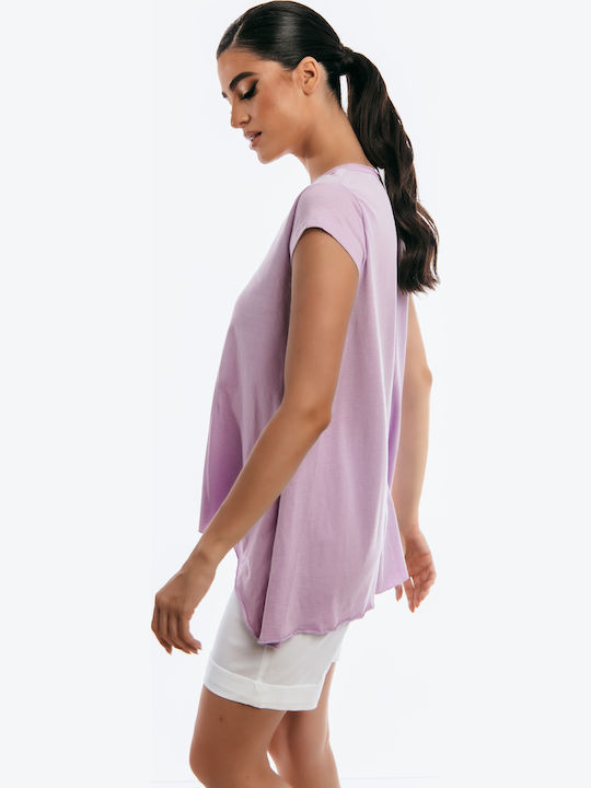 Women's Blouse Cotton Short Sleeve Lilac