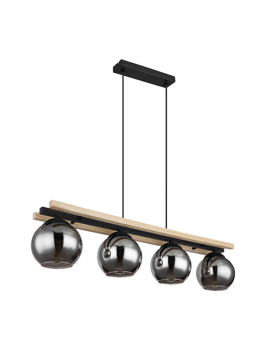Globo Lighting Κρεμαστό Φωτιστικό Μαύρο Ράγα για 4 Λαμπτήρες E27 85x15x120εκ.