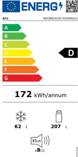 AEG Εντοιχιζόμενος Ψυγειοκαταψύκτης 269lt Total NoFrost Υ188.4xΠ54.6xΒ54.9εκ. Λευκός NSC8M191DS