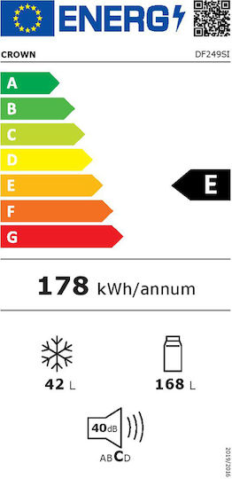 Crown Ψυγείο Δίπορτο 210lt Υ143xΠ55xΒ55εκ. Inox DF249SI