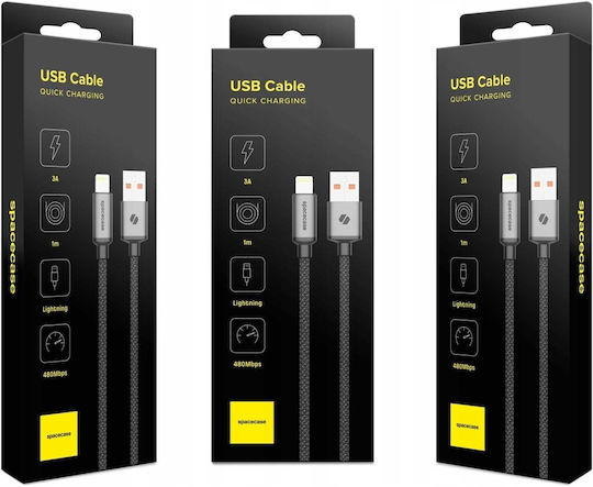 Spacecase Cl04 Редовна USB-A към Lightning кабел Черен 1м (122087)