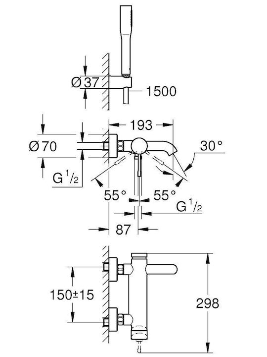 Grohe Essence Αναμεικτική Μπαταρία Μπανιέρας Πλήρες Σετ Ασημί Grohe Essence Αναμεικτική Μπαταρία Μπανιέρας Πλήρες Σετ Ασημί