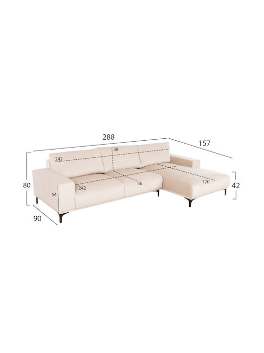 Noa Corner Couch with Right Corner Ecru 288x157x80 cm