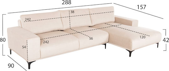 Noa Corner Couch with Right Corner Ecru 288x157x80 cm