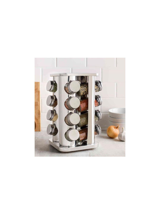 Cheffinger Metallic Tabletop Rotating Spice Rack Silver 16pcs