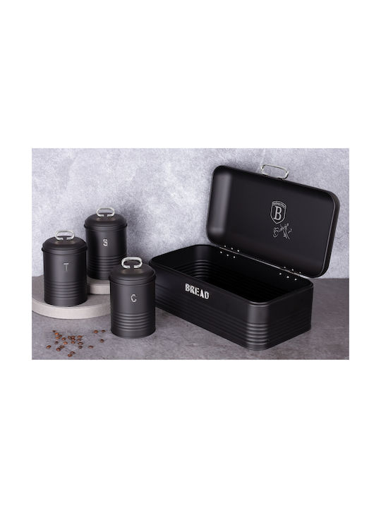 Berlinger Haus Set of 4pcs Containers for Sugar / Coffee / Tea with Lid made of Stainless Steel Black 11.5x11.5x11.5cm