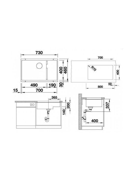 Blanco 700-U Level Με καλάθι Υποκαθήμενος Νεροχύτης Inox με Μπαταρία Μ73xΠ46cm Λευκός
