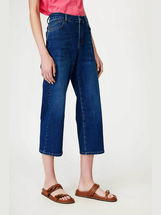 Sarah Lawrence High Waist Women's Jean Trousers in Straight Line Denim Blue