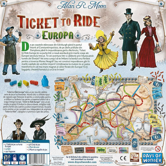 Joc de Societate Ticket to Ride Europe pentru 2-5 Jucători 8+ Ani Asmodee