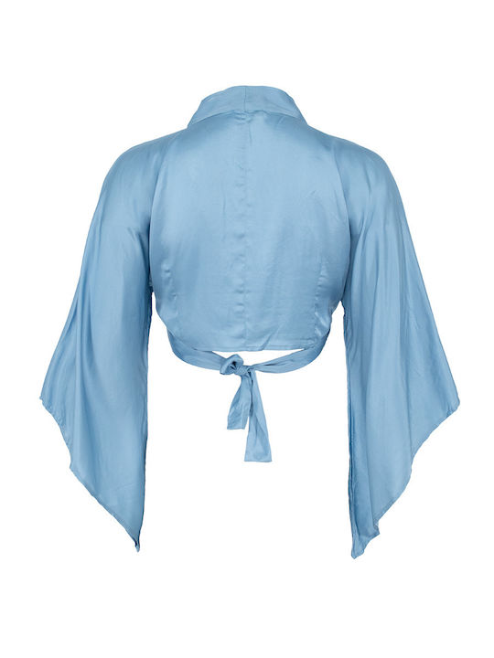 See U Soon Women's Satin Long Sleeve Shirt Blue