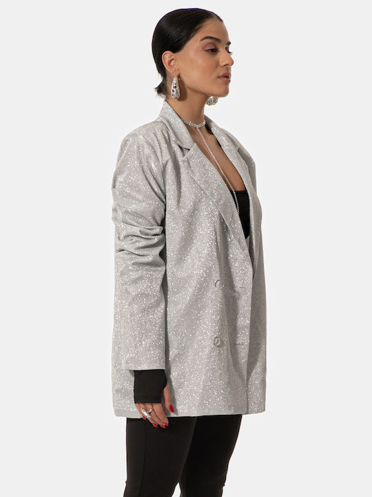 Glitzer-Effekt Silber Blazer