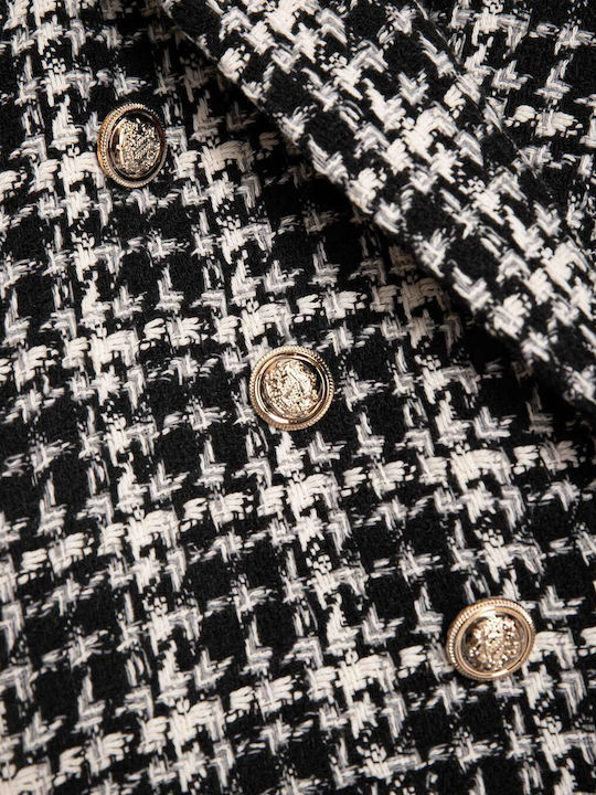 Black Plaid Blazer with Silver Buttons
