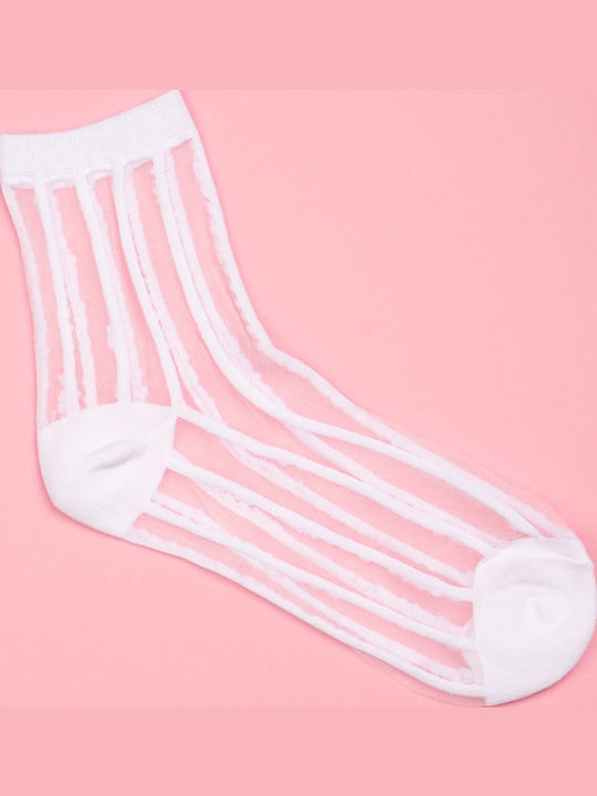 Transparente Gestreifte Socken Weiß Weiß Transparente Gestreifte Socken Weiß Weiß