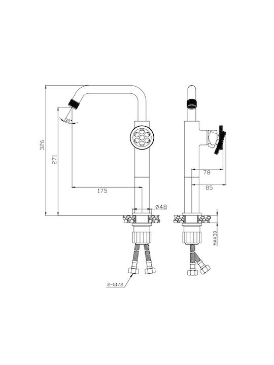 Karag Inna 23515 Mixing Tall Sink Faucet Silver