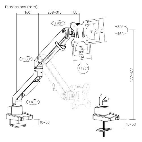 Brateck LDT45-C012H-KP02 Stand Desk Mounted Monitor up to 32" with Arm Silver