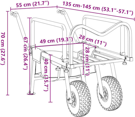 Fishing Trolley 2 Wheels Green Steel Powder Coated 135-145 X 55 X 70 Cm