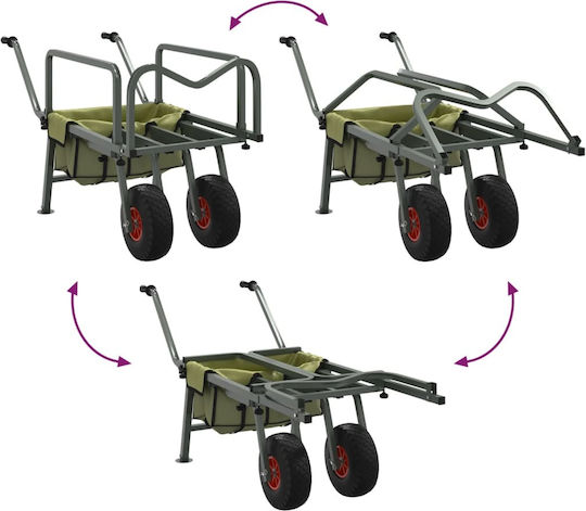 Fishing Trolley 2 Wheels Green Steel Powder Coated 135-145 X 55 X 70 Cm