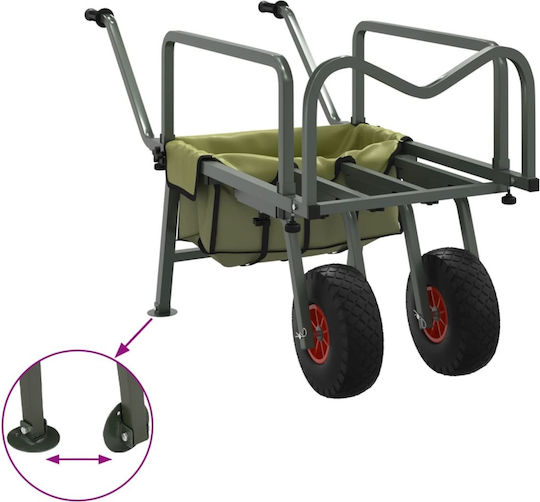 Fishing Trolley 2 Wheels Green Steel Powder Coated 135-145 X 55 X 70 Cm