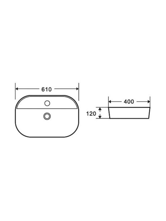 Karag Countertop Sink Porcelain 61x40x12cm White