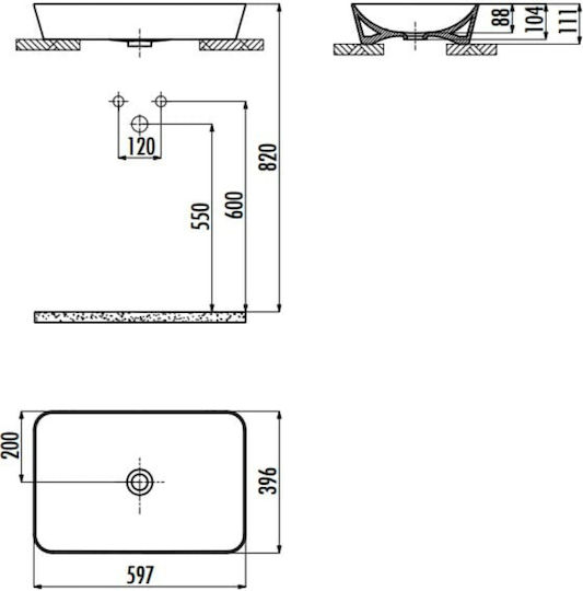Tema Aufgesetztes Waschbecken Porzellan 59.7x39.6x11cm White Tema Aufgesetztes Waschbecken Porzellan 59.7x39.6x11cm White